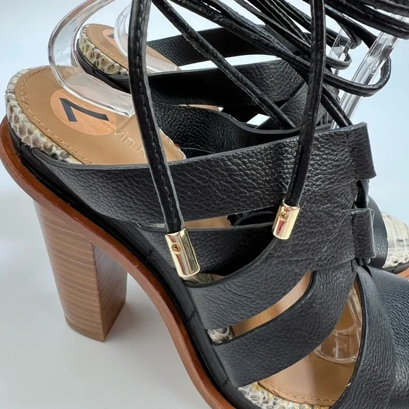 Calvin Klein Penelope Black Leather Strappy Lace-Up Block Heel Sandals 7 - Picture 14 of 14